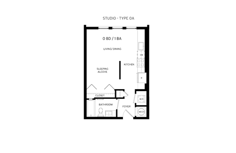 Floor plan for studio, 1 bath, 472 sqft